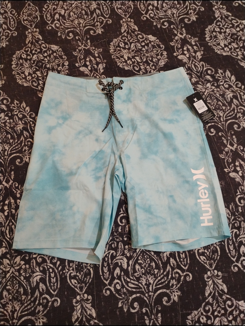 Hurley Light Blue Tie-Dye Board Shorts with White Logo
